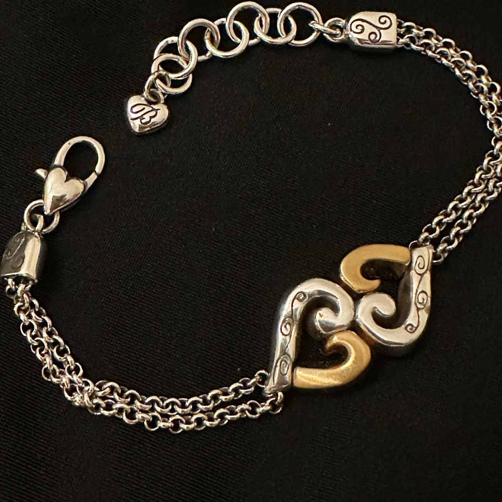 Brighton Double Heart Gold and Silver Tone Adjustable Bracelet NWT